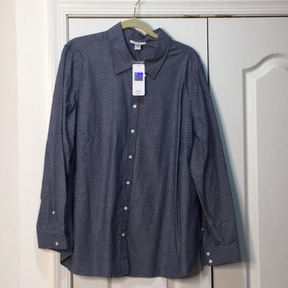 Dalia collection blue chambray w/dot blouse nwot